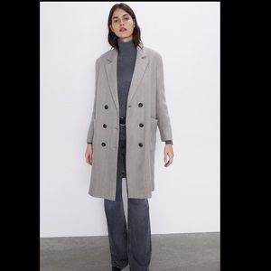 ZARA GREY DOUBLE-BREASTED HERRINGBONE COAT SZ S